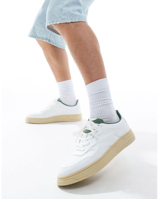 Pull&Bear White Retro Sneakers With Green Detail for men