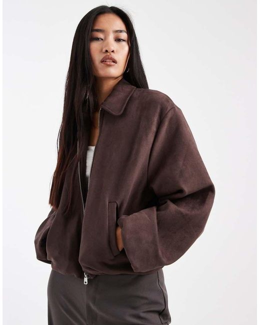 New Look Brown Faux Suede Bubble Hem Bomber Jacket