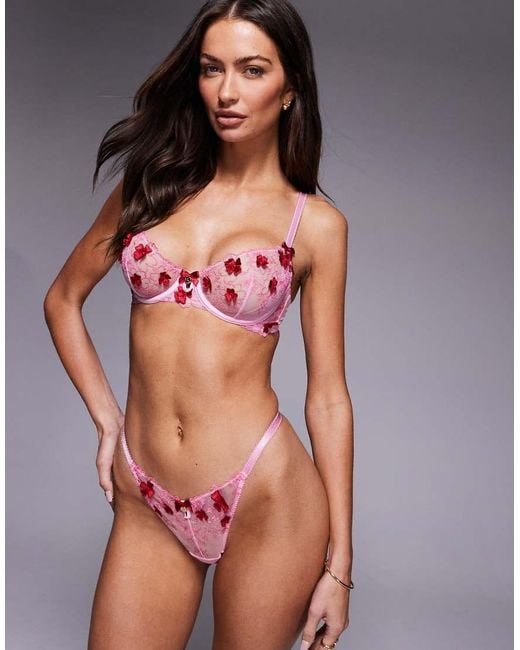 Boux Avenue Red Vivienne 3d Floral Lace Tanga Thong