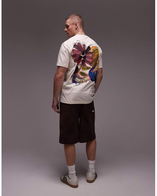 Topman White Oversized Fit T-shirt With Front And Back Abstract Floral Print for men
