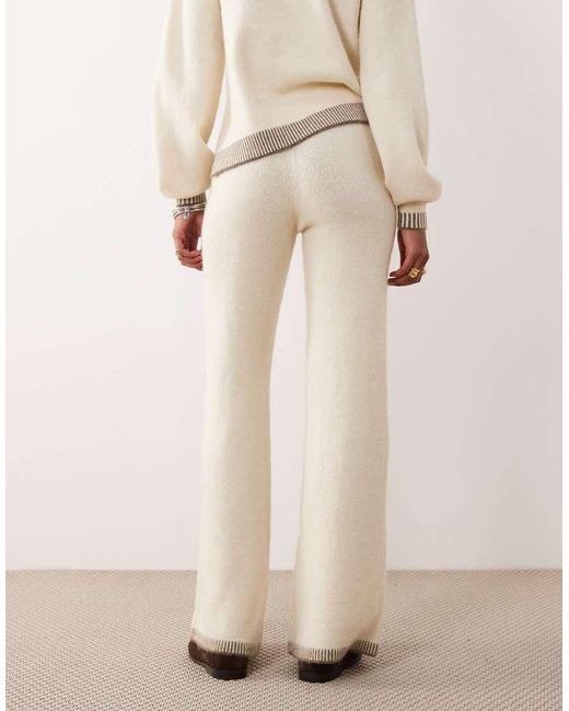 Vila Natural Contrast Trim Knitted Wide Leg Trouser Co-ord