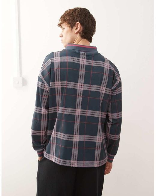 Collusion Blue Unisex Long Sleeve Check Football Top for men
