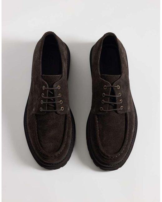ASOS Black Lace Up Apron Shoes With Cleated Sole for men