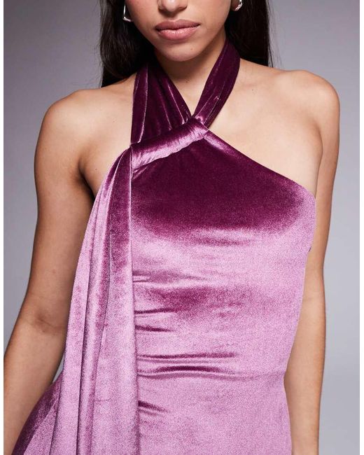 ASOS Pink Velvet Halterneck Skater Mini Dress