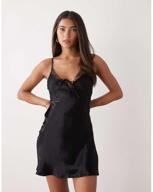 Reclaimed Vintage Black Satin Mini Dress With Lace
