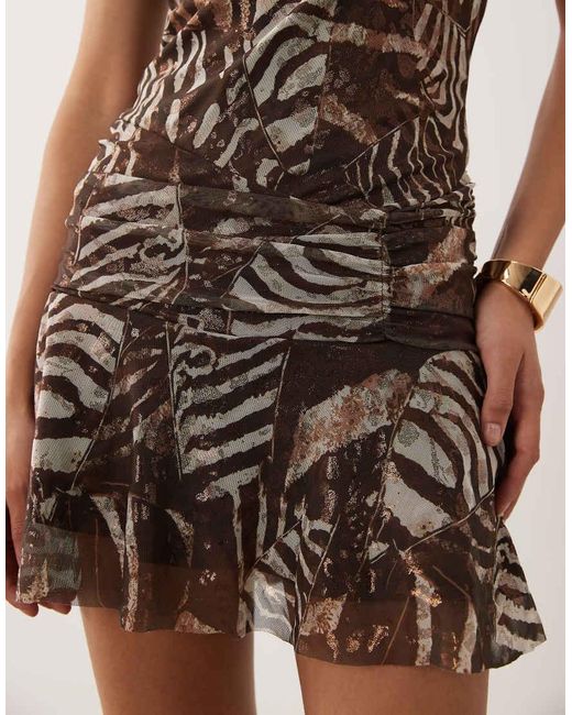 New Look Brown Animal Halter Neck Ruched Mini Dress