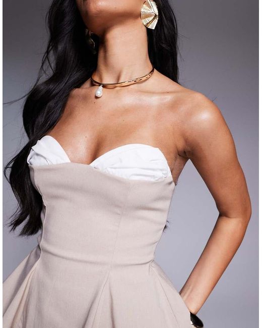 ASOS Gestreepte Bengaline Bandeau Mini Jurk Met Contrasterende Cups in het Brown