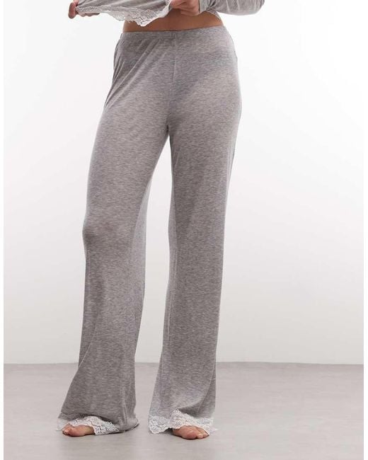 ASOS Gray Semi Sheer Wide Leg Trouser With Lace Trim