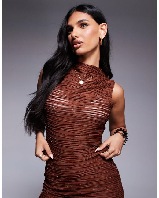 Top texturé d'ensemble métallisé à col cheminée - chocolat ASOS en coloris Brown