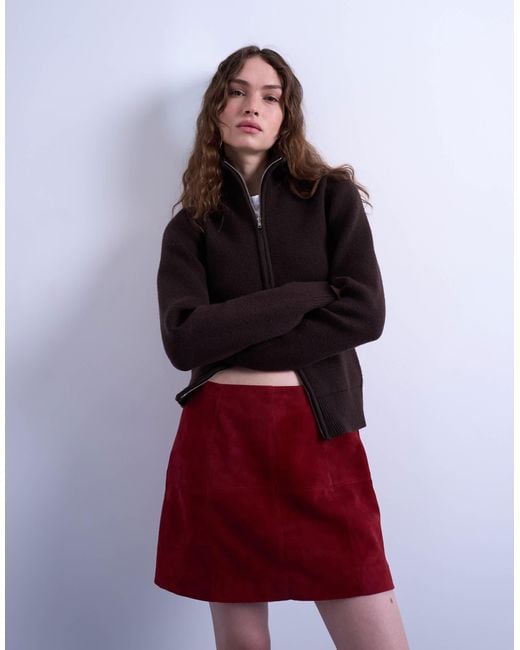 TOPSHOP Red Co-ord Real Suede Mini Skirt