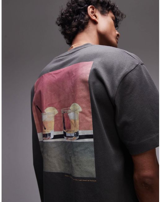Topman Gray Oversized Fit T-shirt With Front And Back Negroni Print for men