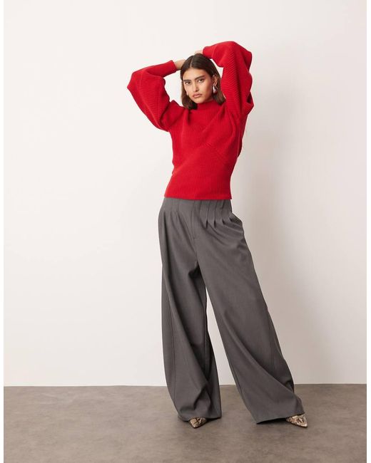 ARRANGE Red Enginee Knit Sculpted Jumper With Shoulder Detail