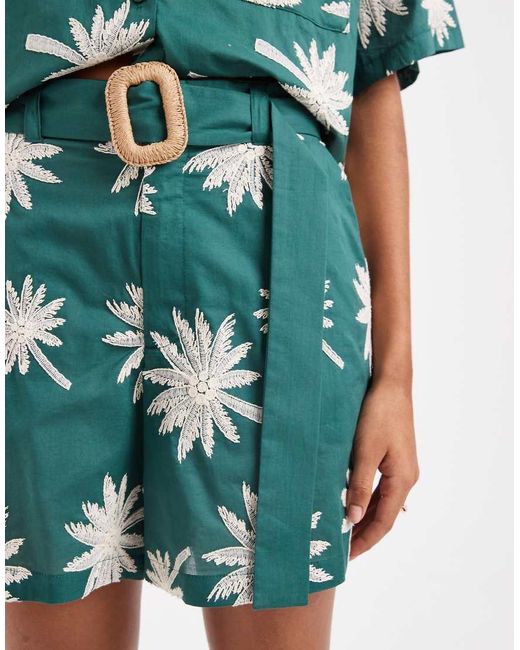 ASOS Green Runner Shorts With Embroidery And Belt Detail Co-ord