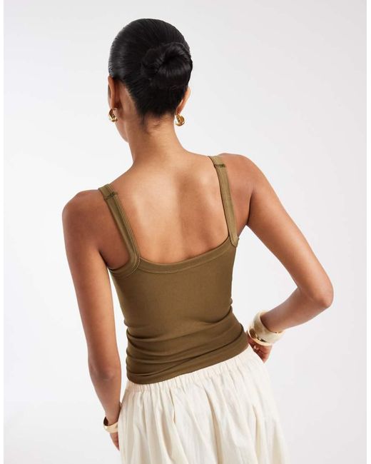 ASOS Green Seamless Square Neck Cami With Button Detail