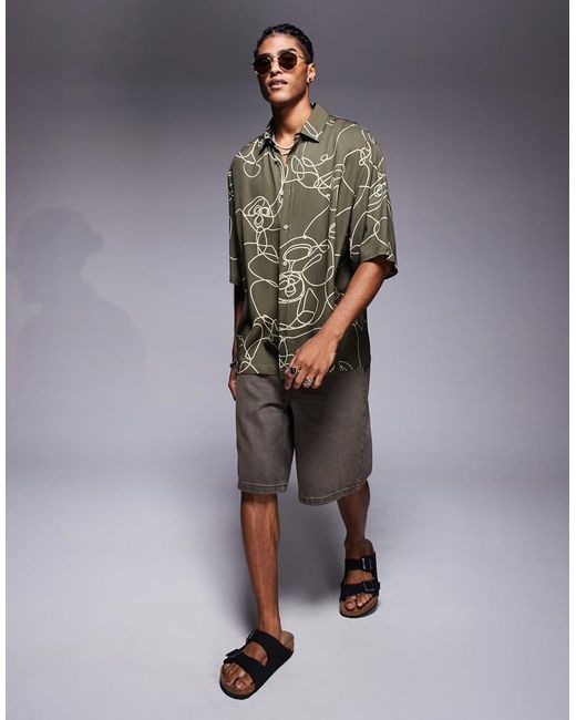 ASOS Green Oversized Shirt With Abstract Print for men