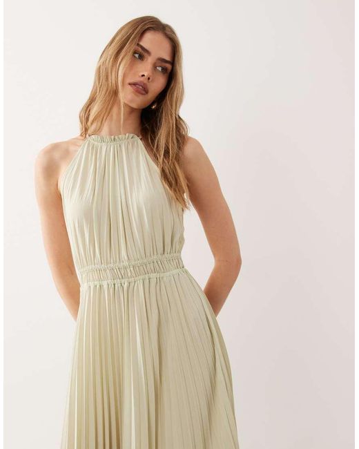 Mango Natural Pleated Halterneck Midi Dress