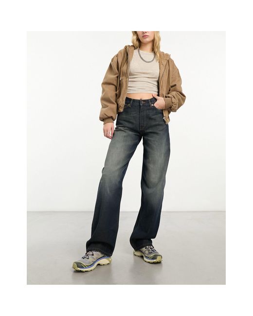 Rail - jean droit ample à taille mi-haute - délavé Weekday en coloris White