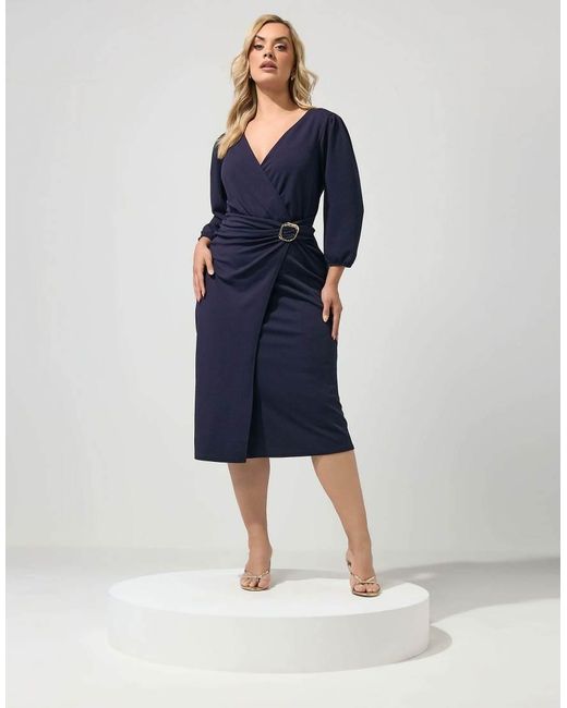 Yours Clothing Blue Buckle Wrap Midi Dress
