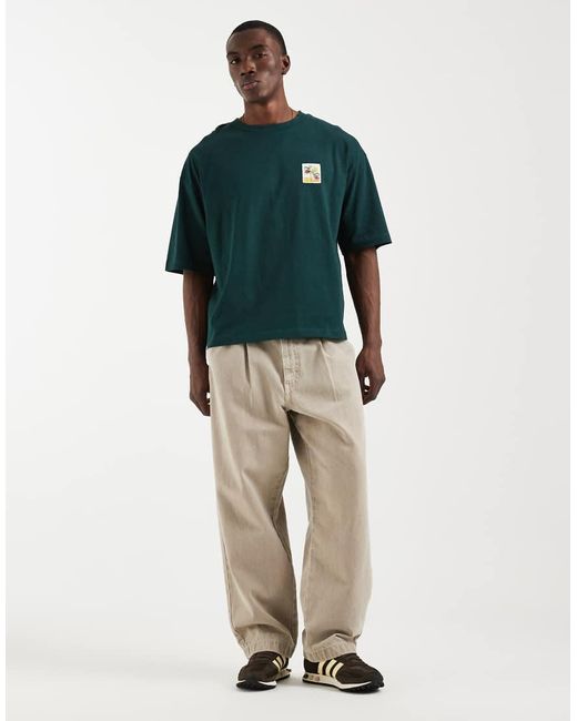 ASOS Green Boxy Oversized T-shirt With Floral Chest Print for men