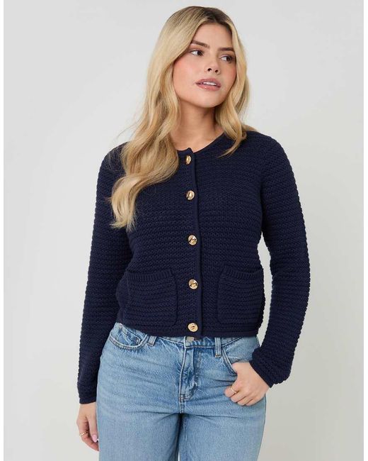 Threadbare Blue Patch Pocket Crew Neck Cardigan