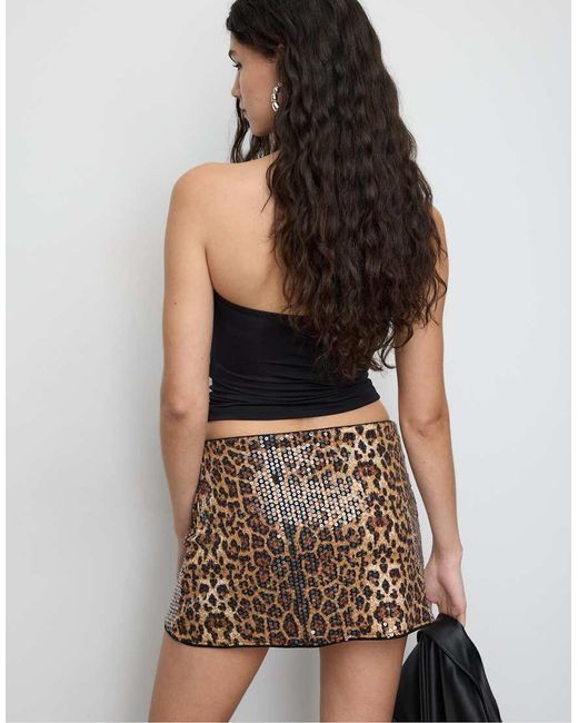 Stradivarius Black Mini Skort With Animal Print Sequin