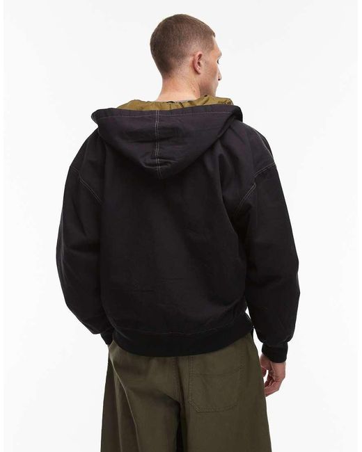 Chaqueta Bomber Negra Con Capucha Y Acabado Lavado De Lona Gruesa De Timberland de hombre de color Black