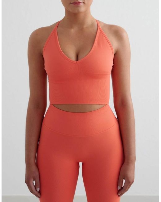 Bralette Naranja Mandarina Moldeador Con Tirantes Cruzados En La Espalda Sin Costuras De Aim'n de color Red