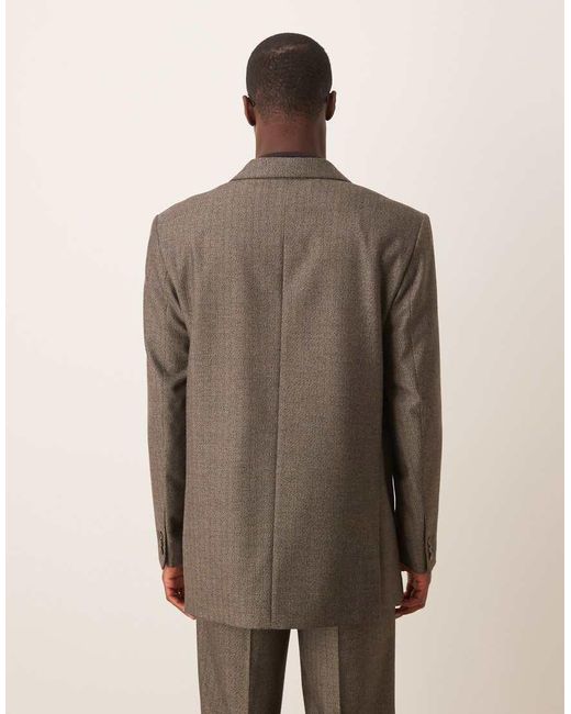 Chaqueta De Traje Marrón Holgada Con Patrón De Espiga De Tejido Efecto Lana De ASOS de hombre de color Gray