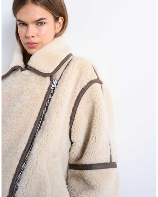 TOPSHOP White Borg Aviator Oversized Jacket