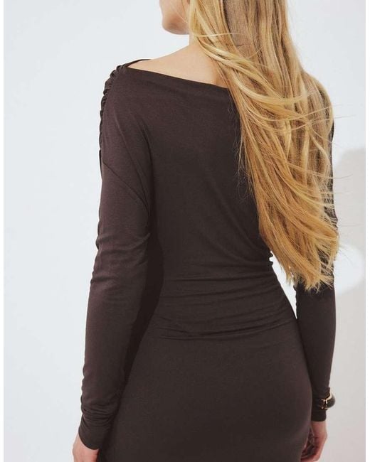 NA-KD Brown Draped Long Sleeve Mini Dress