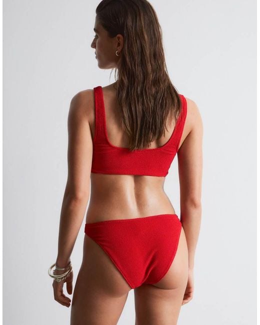 & Other Stories Red Mix And Match Crinkle Bikini Top With Knot Detail