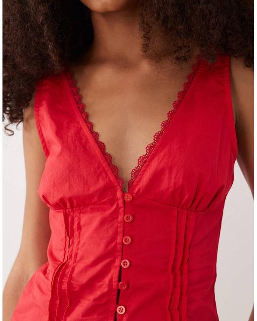 Motel Red Lasily Sleeveless Corset Poplin Top
