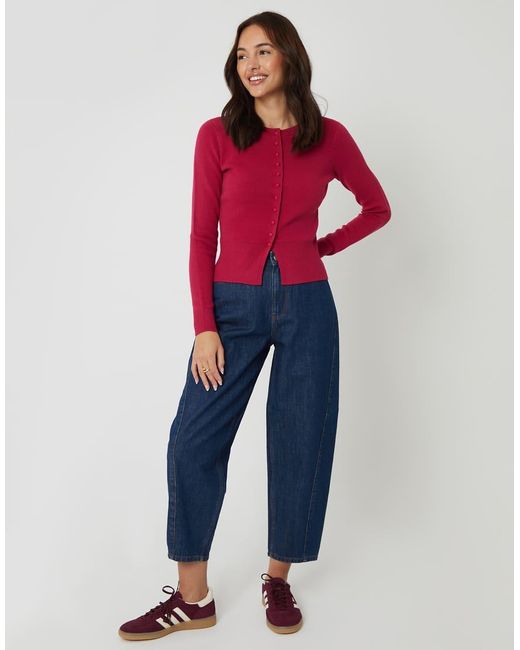 Threadbare Red Crew Neck Compact Knitted Cardigan