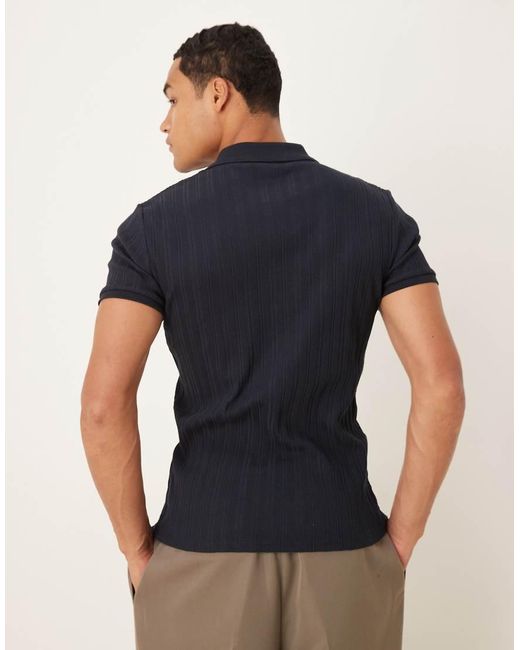 ASOS Black Muscle Fit Smart Ribbed Polo With Zipper for men