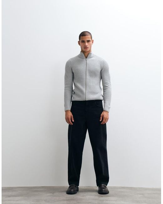 Blend Gray Knitted Zip Through Jacket for men