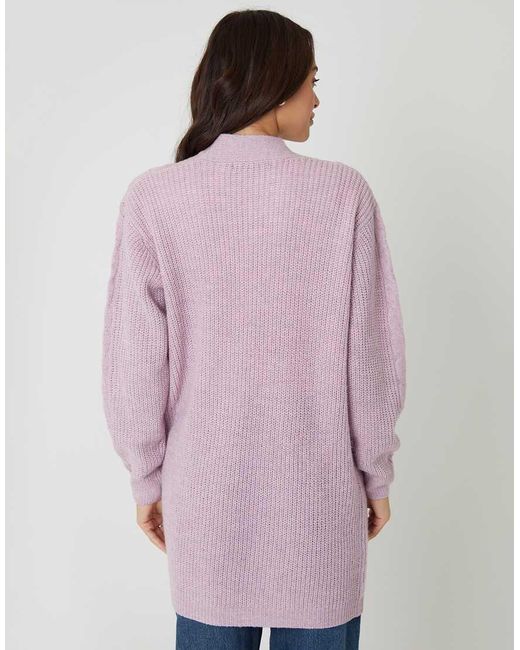 Threadbare Purple Cable Knit Cardigan