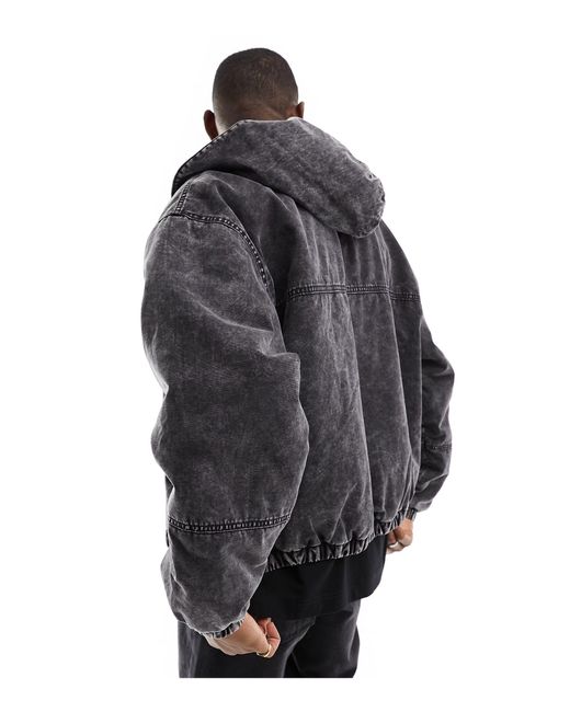 Weekday Black Remy Relaxed Fit Hooded Bomber Jacket for men