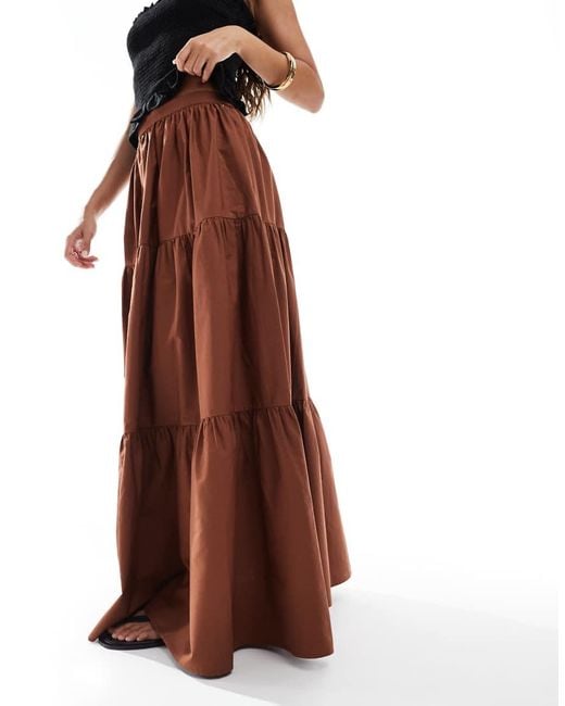 ASOS Brown Tiered Boho Maxi Skirt