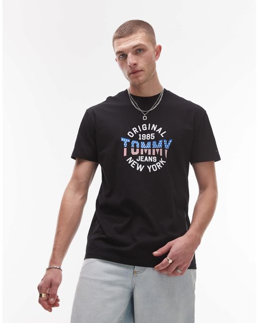 Tommy Hilfiger Black Usa Circle Graphic T-shirt for men