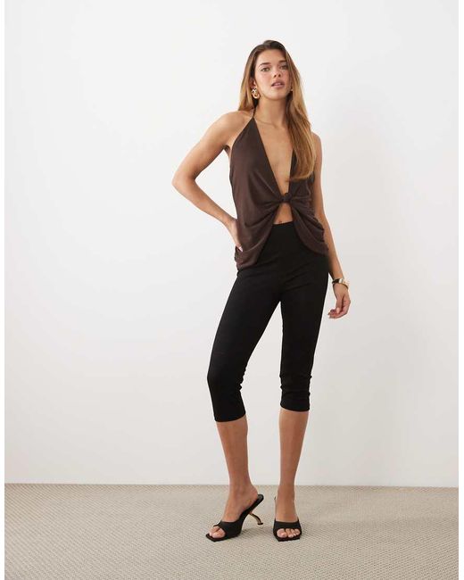 ASOS Black Knotted Plunge Draped Top With Skinny Straps