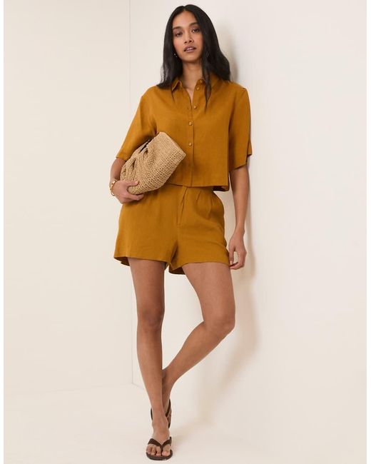 Nobody's Child Yellow Linen-Blend Cropped Shirt