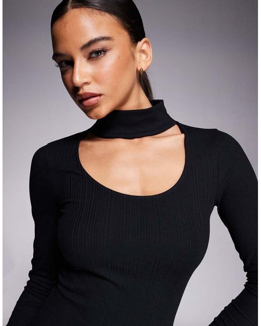ASOS Blue Ribbed Double Layer Midi Dress With Choker Detail