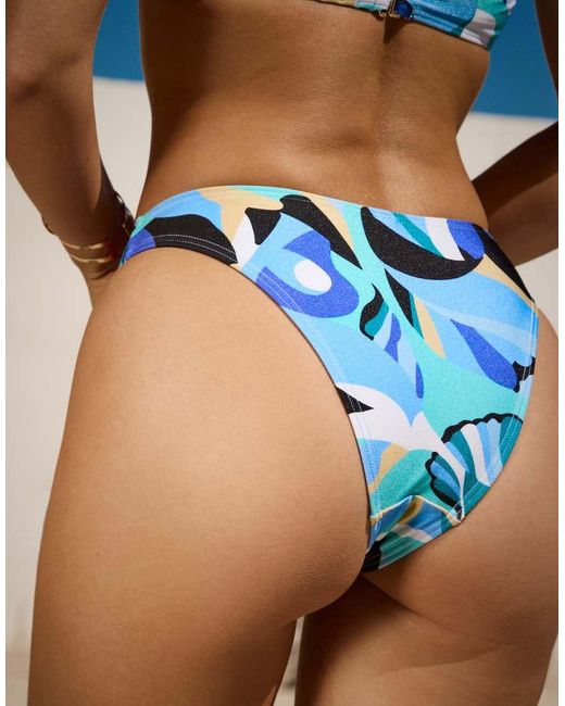 South Beach Blue X Sasha Corte-t Abstract Print High Leg Bikini Bottom