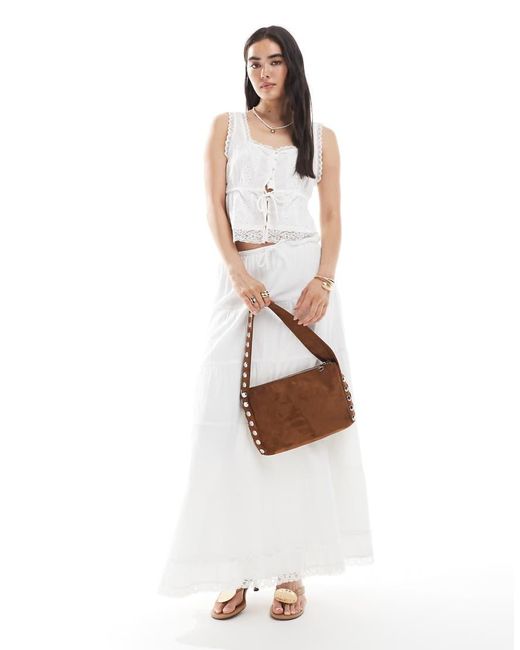 Vero Moda White Lace Trim Crinkle Cotton Square Neck Top Co-ord
