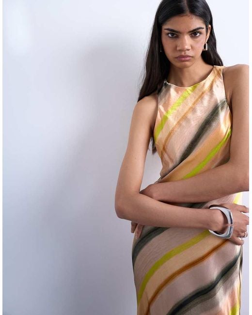 TOPSHOP White High Neck Racer Satin Midi Dress