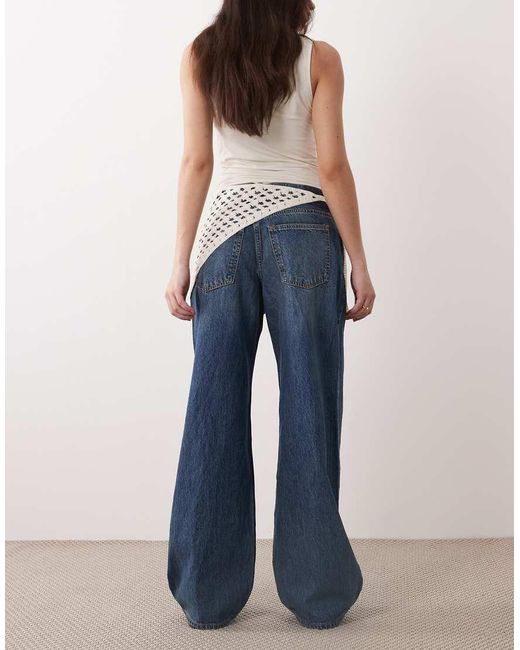 Abercrombie & Fitch Blue High Rise Straight Jeans With Detachable Overlay Detail
