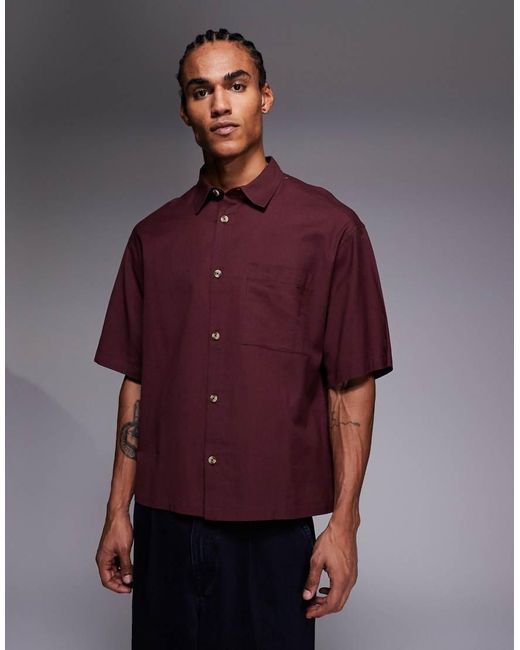 ASOS Purple Boxy Oversized Shirt With Back Embroidery for men