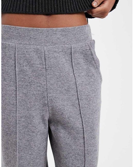 Threadbare White Mock Knit Wide Leg Sweatpants With Seam Detail