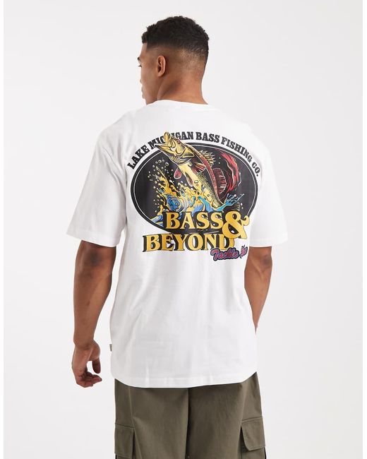 Only & Sons White Oversized Fit T-shirt With Bass Beyond Back Print for men