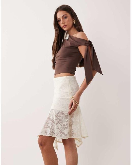 The Frolic Natural Exclusive Lace Asymmetric Hem Midi Skirt